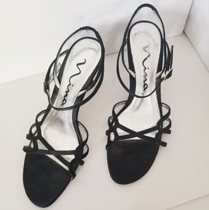 Nina black satin ankle strap heel size 7 1/2